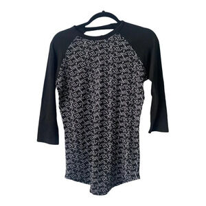 LuLaRoe Randy XXS Black & White Raglan Sleeve T-Shirt With Script Design